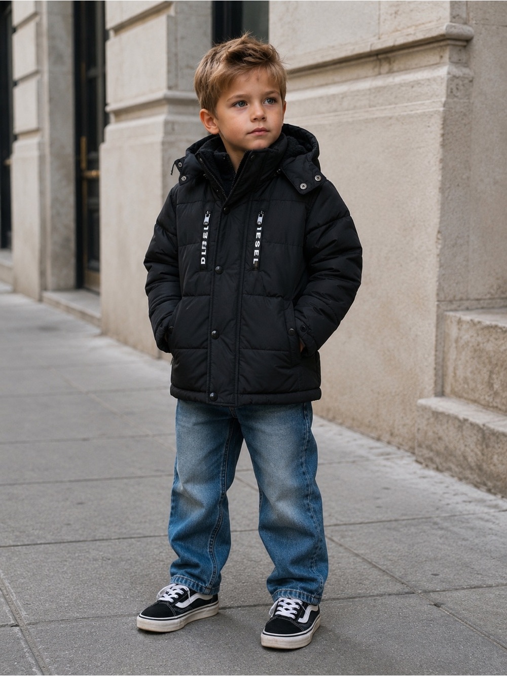 Diesel Kids Down Parka Jacket Size 5/6 Black Hooded Full zip